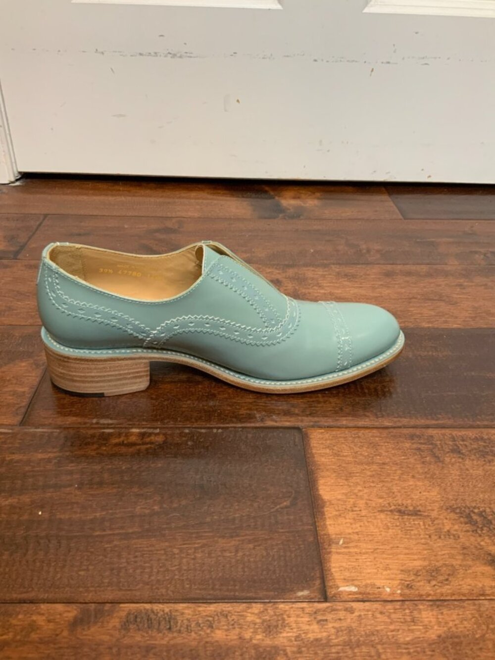 The Office of Angela Scott Blue Leather Ms. Arzner Laceless Brogues Shoes Sz 9.5 - Picture 6 of 11